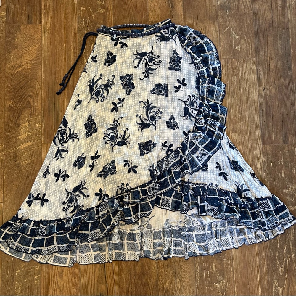 Long Wrap Skirt Blue/White Small